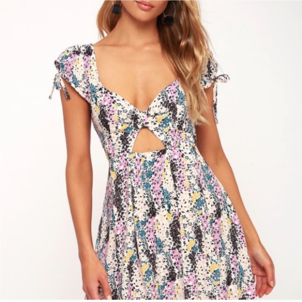 Free People | floral front cut out mini dress XS